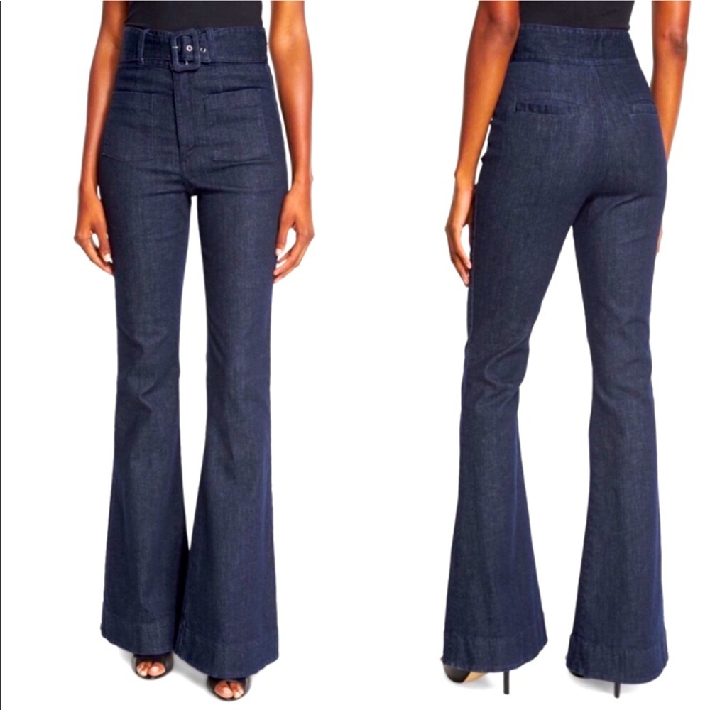 NICHOLAS NWT HIGH WAISTED BELTED FLARE SCULPTED JEANS SIZE 8